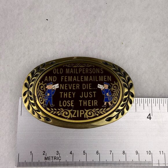 Heritage Buckles Unisex Gold & Brown Solid Brass Mailperson Humorous Belt Buckle - Picture 4 of 4